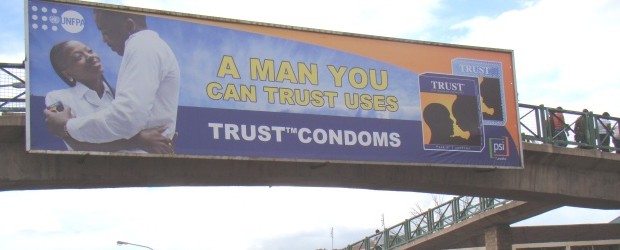 "Trust" condom billboard in Maseru, Lesotho, sponsored by Population Services International and the United Nations Population Fund