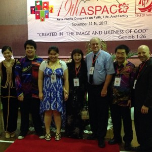Fr. Boquet and Brian Clowes with Anthony Lim, Chair of the 19th ASPAC Organizing Committee and his wife Celine and children.