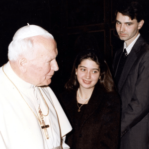 Joseph and Marie Meaney meet the Holy Father during a 1996 audience with pro-life representatives of the United Nations.