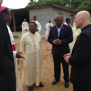 Fr. Boquet and George Wirnkar meet with Archbishop Brian Udaigwe, Apostolic Nuncio to Benin and Togo and Bishop Eugène Cyrille Houndekon, Vice President of the Benin Conference of Catholic Bishops.