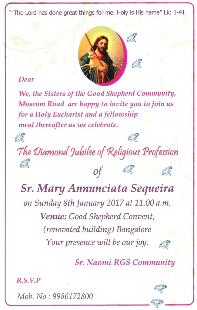 Sister Anunciata's diamond jubilee announcement
