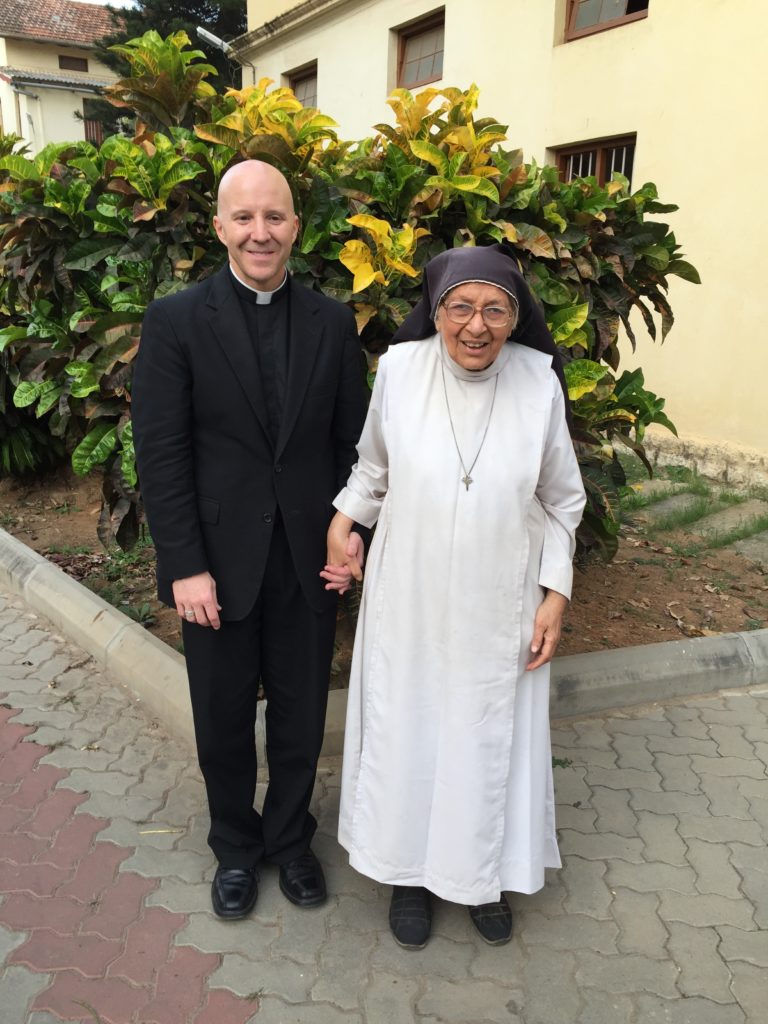 Sister Anunciata with Father Boquet in Bangalore, India, November, 2016