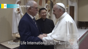 Pope Francis greets Dietmar Fischer of HLI Austria at the inaugural event in Rome.