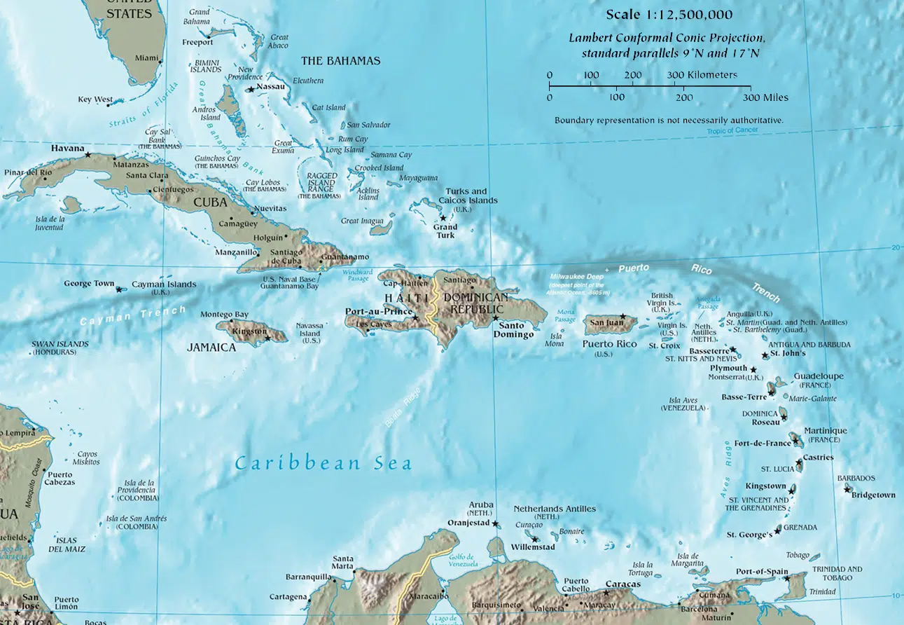 CIA map of the caribbean