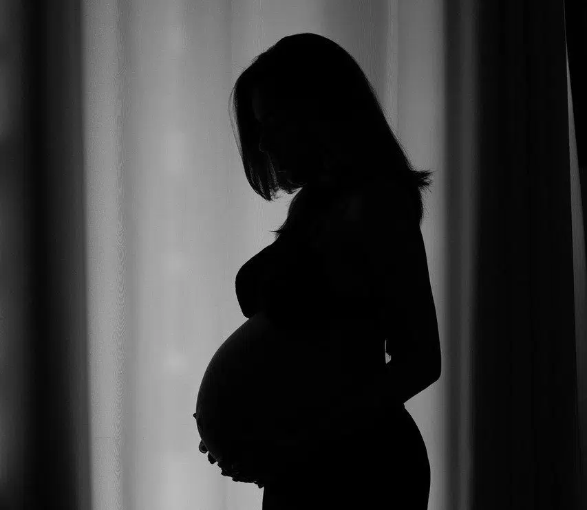 pregnant mom black and white silhouette