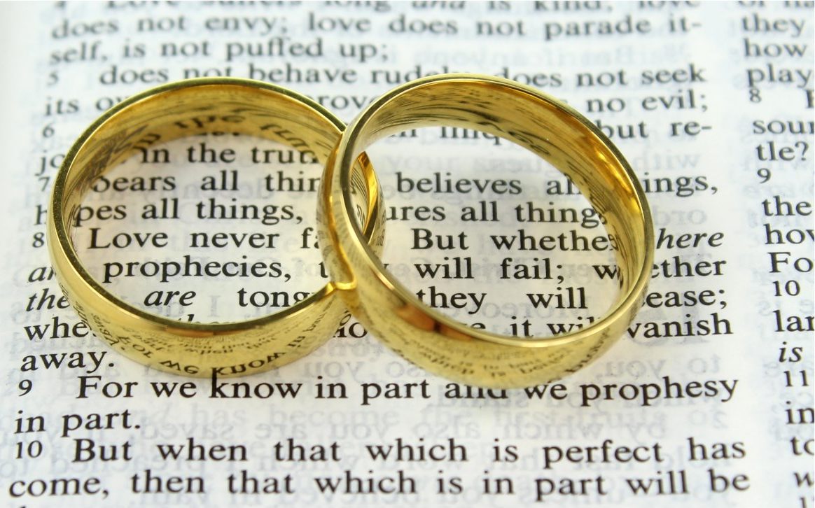 wedding rings on a bible