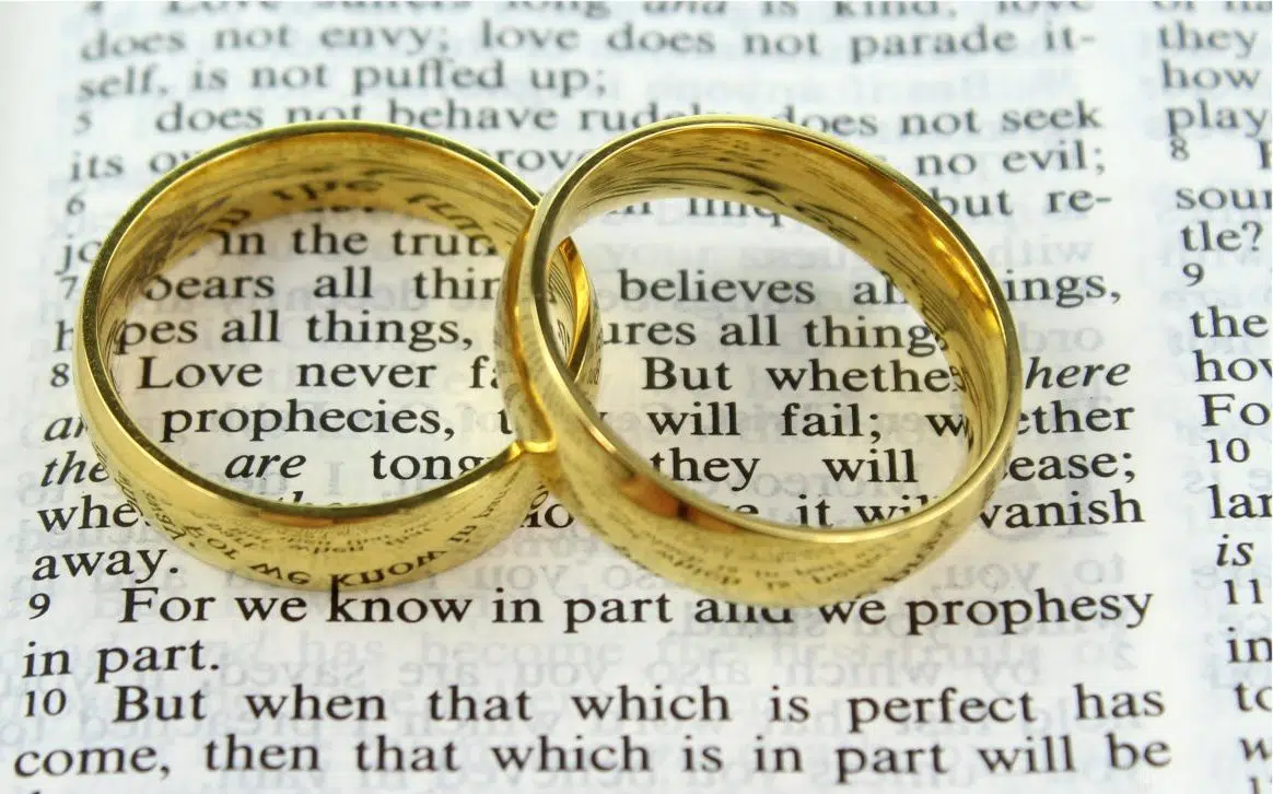 wedding rings on a bible