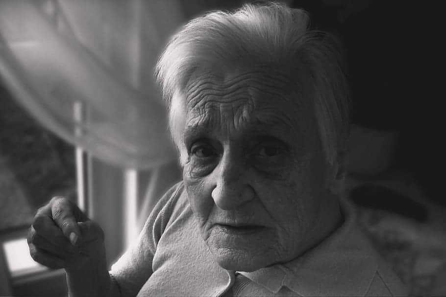 elderly woman black and white