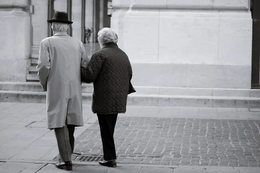 senior couple walking