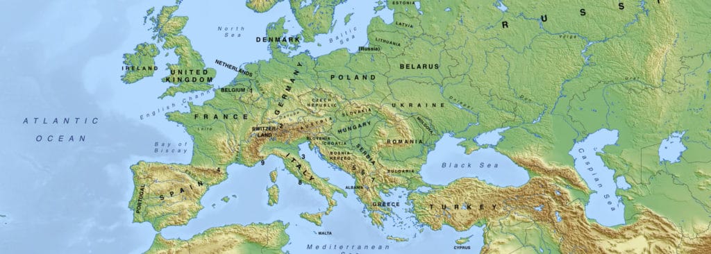 topographical map europe with country names