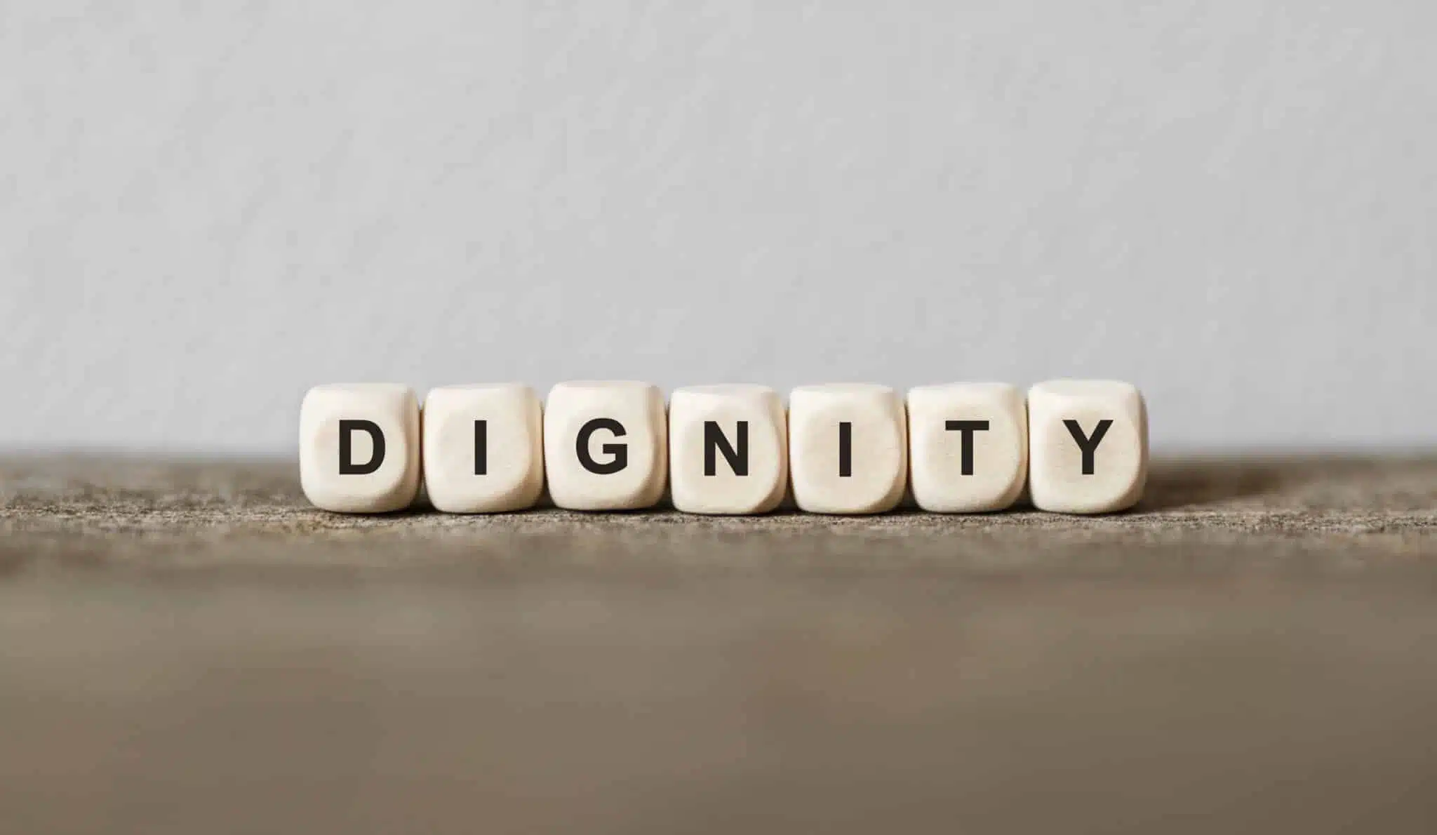 Word DIGNITY made with wood building blocks,stock image