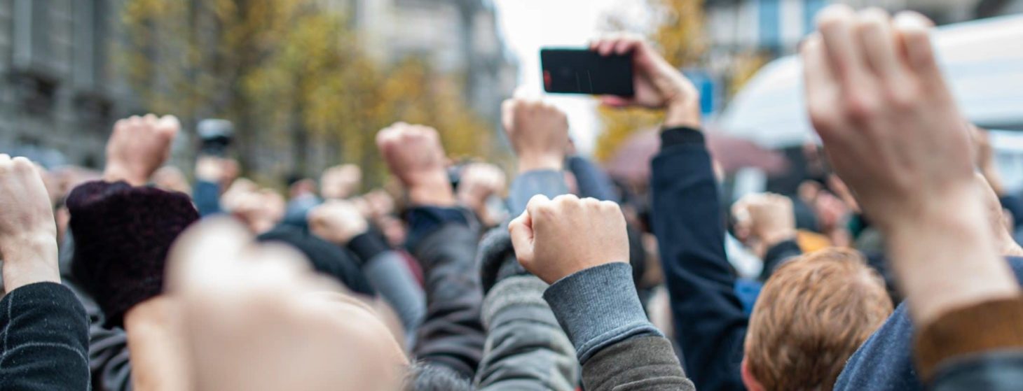 crowd of people protesting