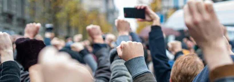 crowd of people protesting