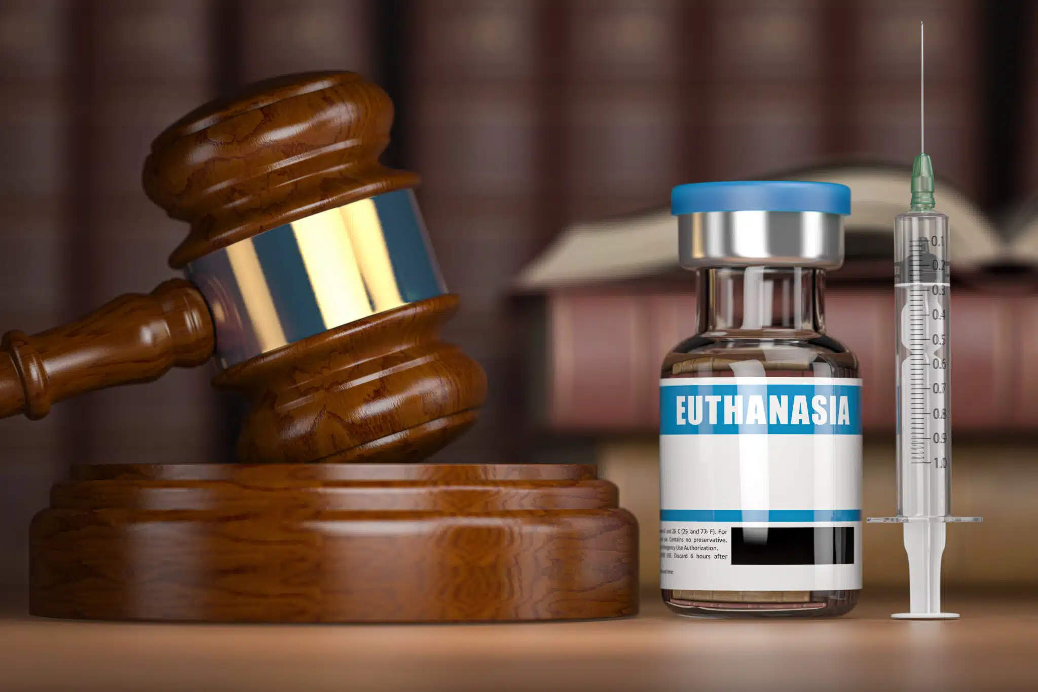 gavel and euthanasia bottle