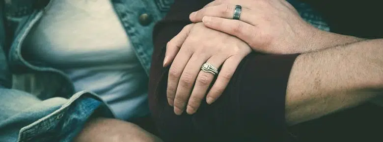 couple wedding bands, rings, hands
