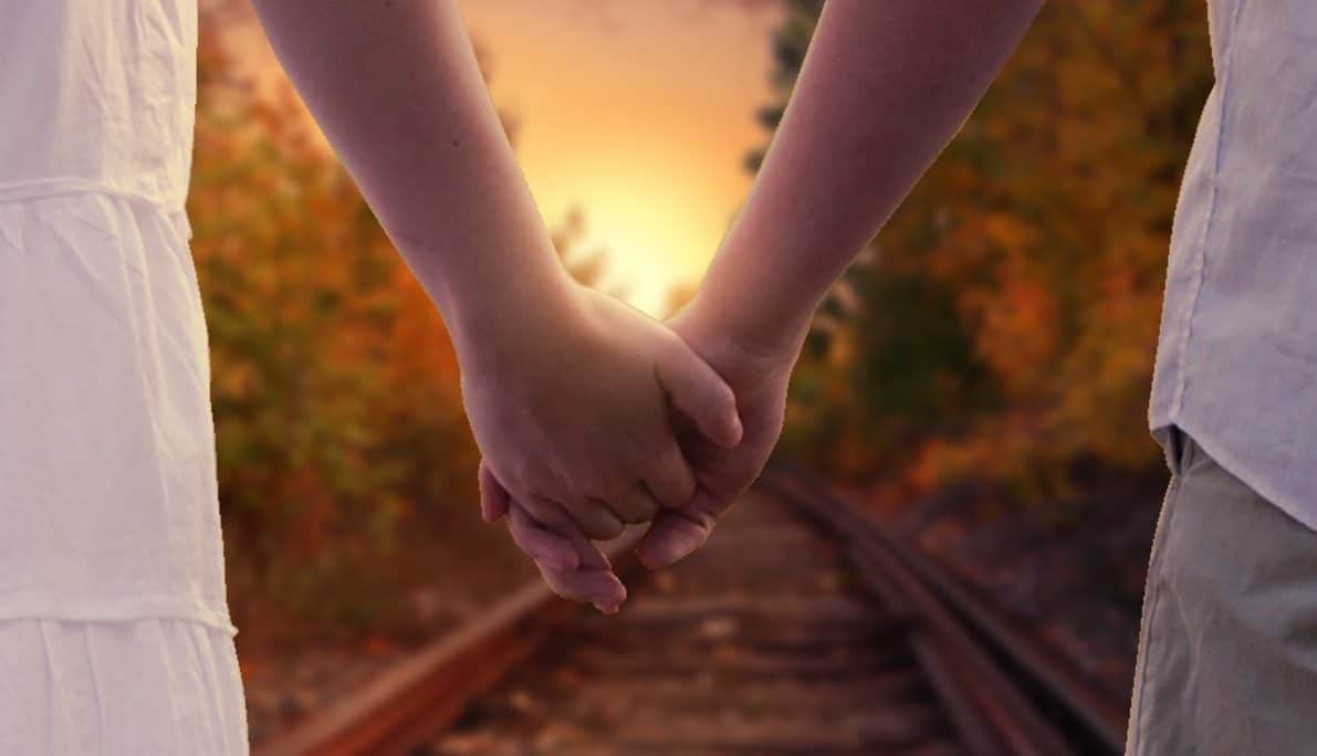 hand-man-girl-railway-sunrise-sunlight
