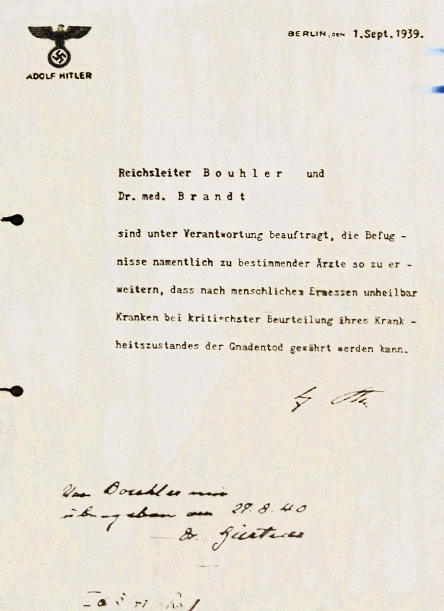 hitler 1939 letter mercy death, nazi euthanasia