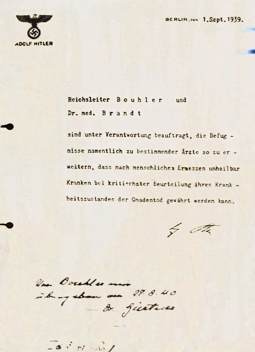 hitler 1939 letter mercy death, nazi euthanasia