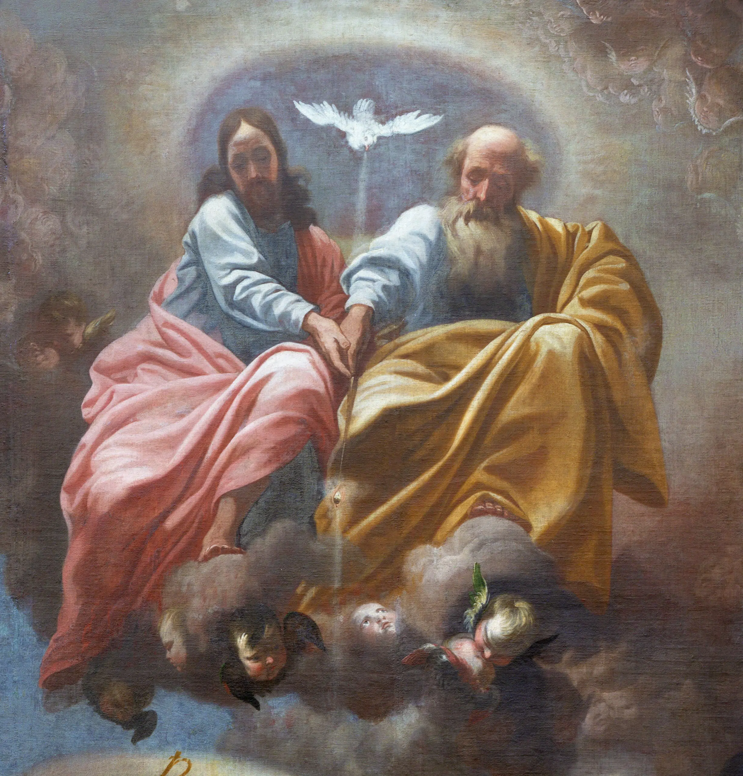 PRAGUE, CZECH REPUBLIC - OCTOBER 12, 2018: The baroque painting of Holy Trinity in church kostel Svatého Tomáše by Karel Škréta (1610 - 1674).