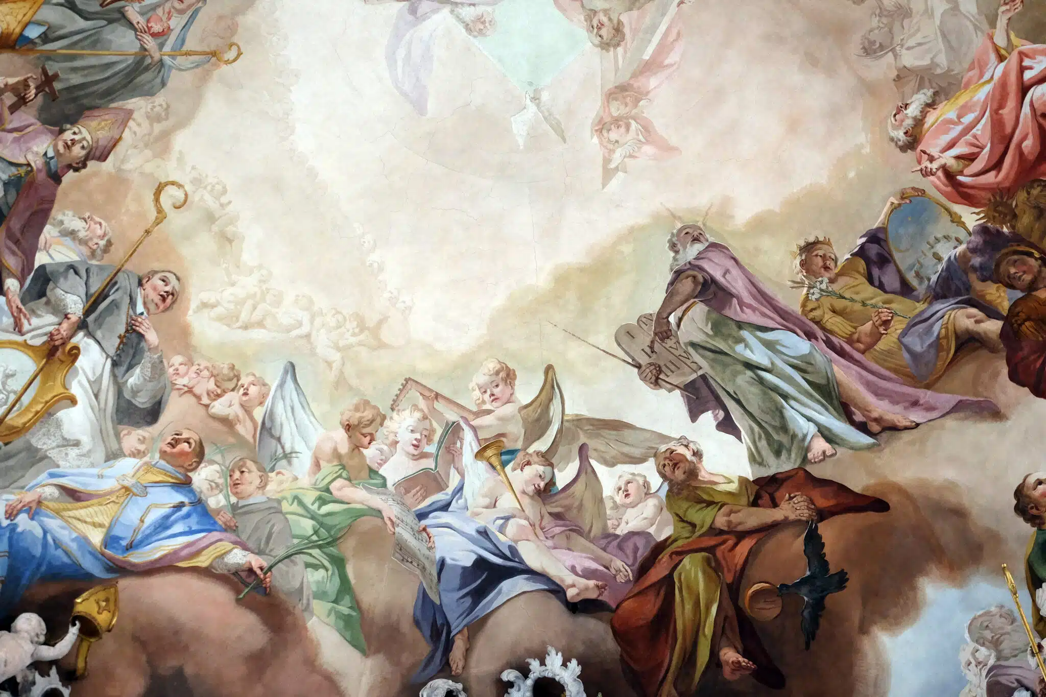 Last Judgment and Glorification of the Benedictine Order, detail of fresco by Matthaus Gunther in Benedictine monastery church in Amorbach, Germany