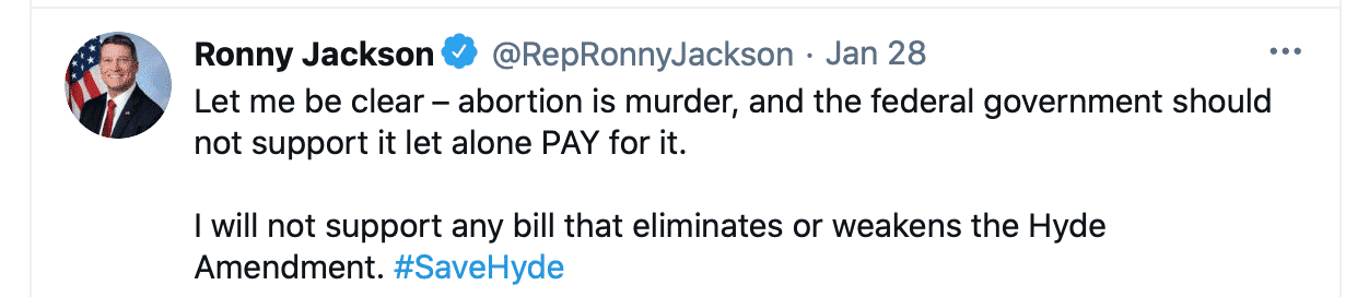 ronny jackson hyde amendment abortion is murder