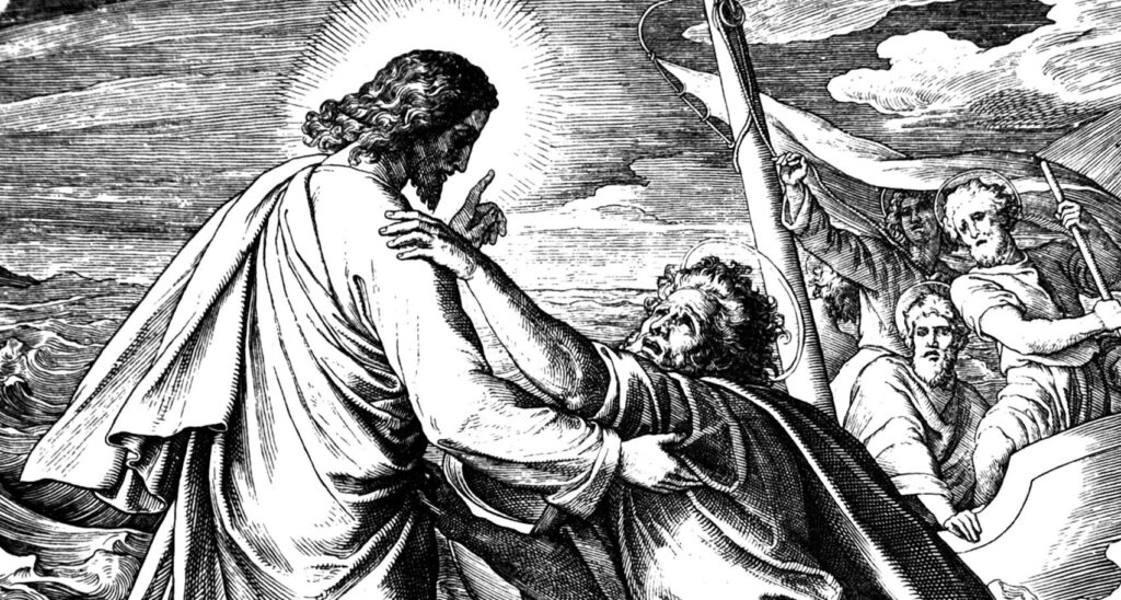 Jesus saves peter from drowning