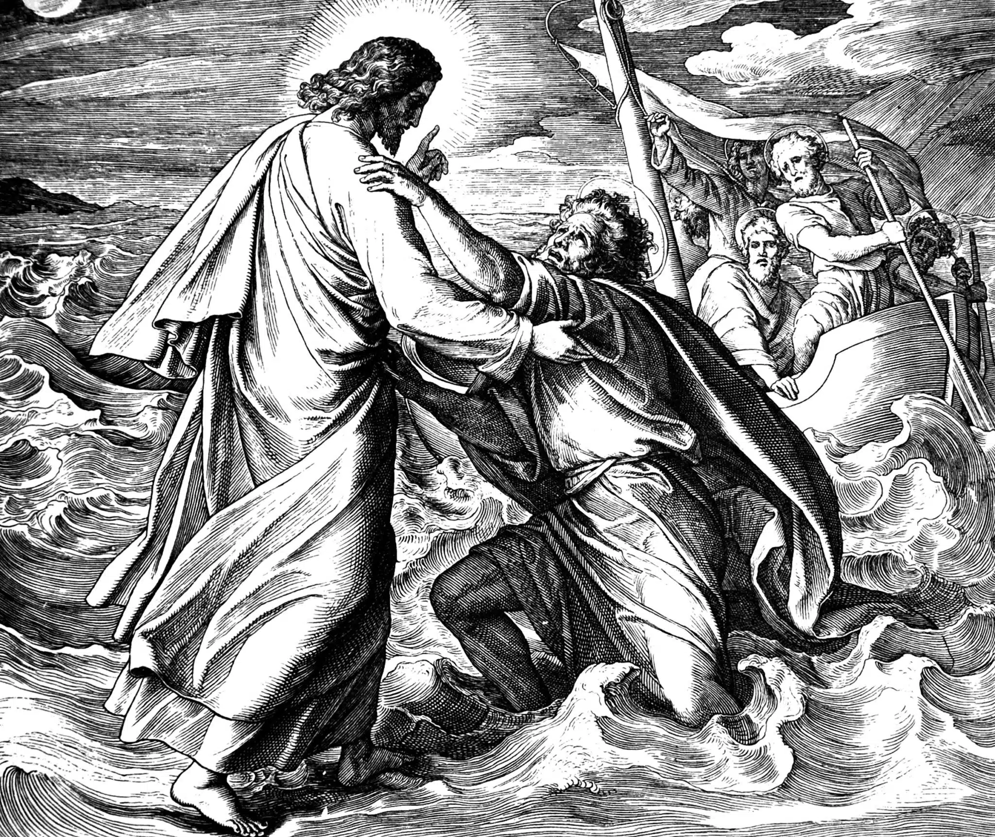 Jesus saves peter from drowning