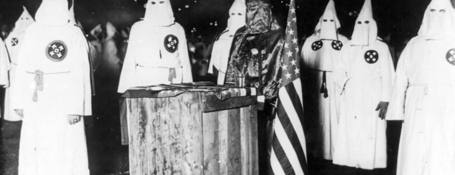 KKK (Ku Klux Klan) night rally in Chicago circa 1920