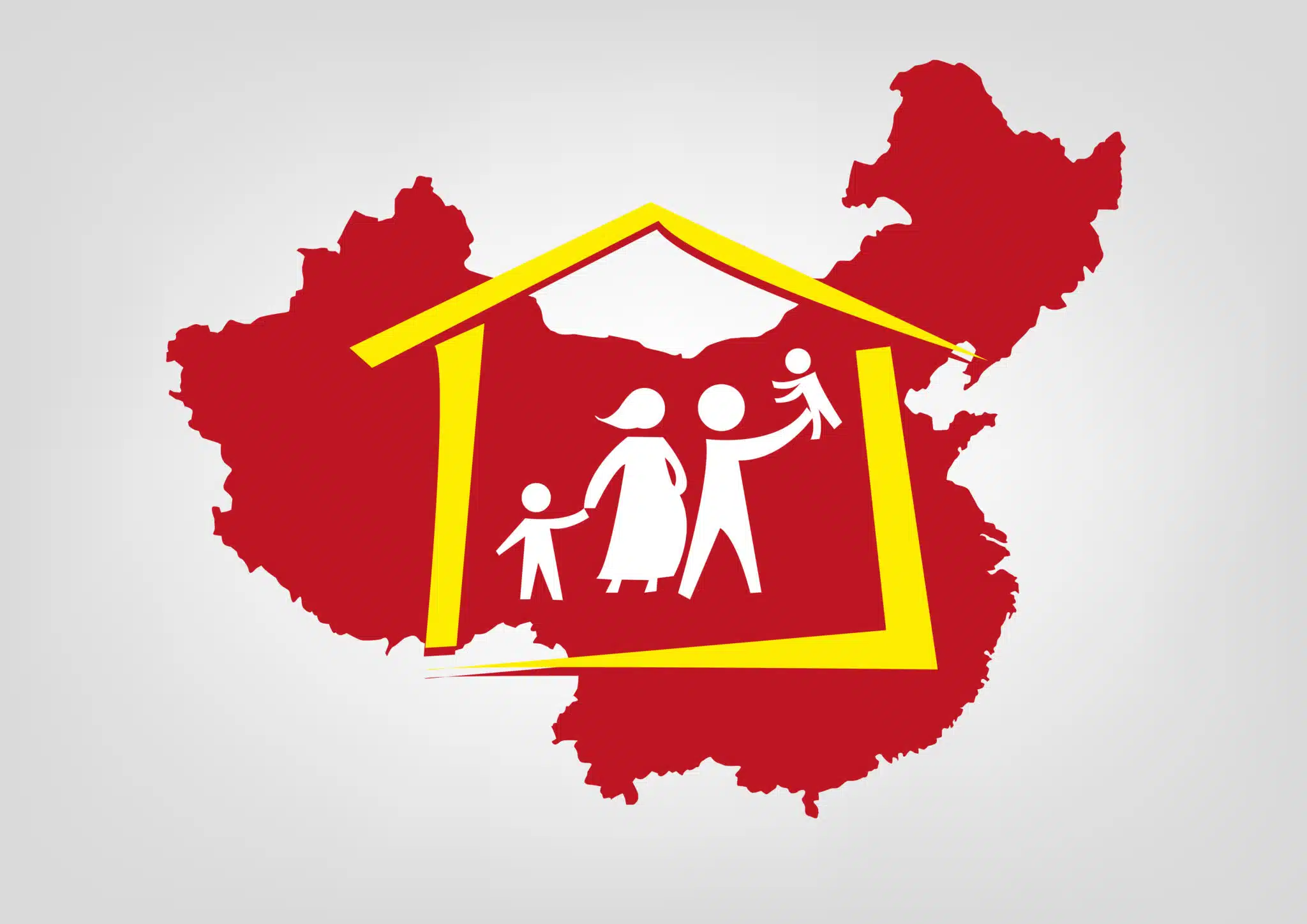 concept of China abolishing its one-child policy; a two-child family in China