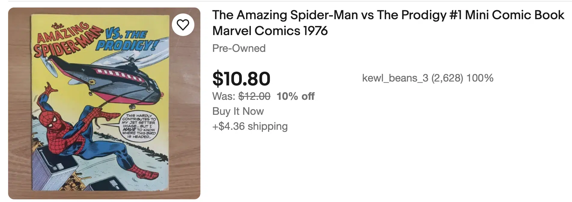 Ebay listing of Spiderman vs the Prodigy