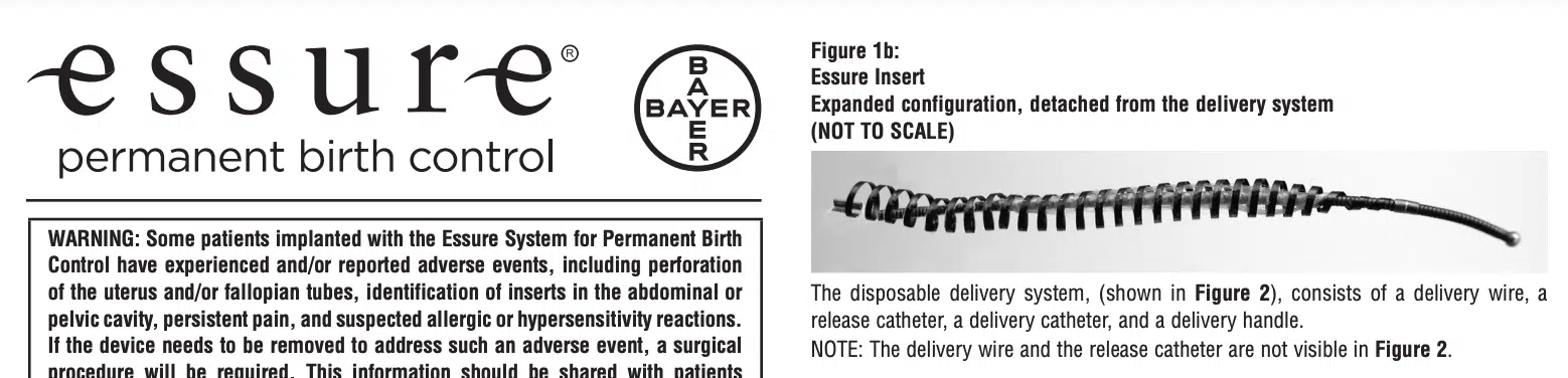 screenshot from bayer's instructions for use for the essure coil
