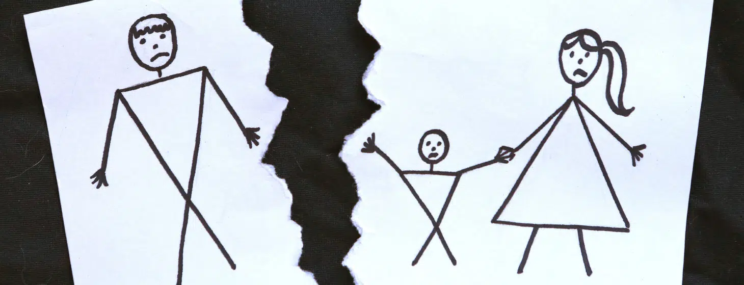 Stick figure family with father torn off