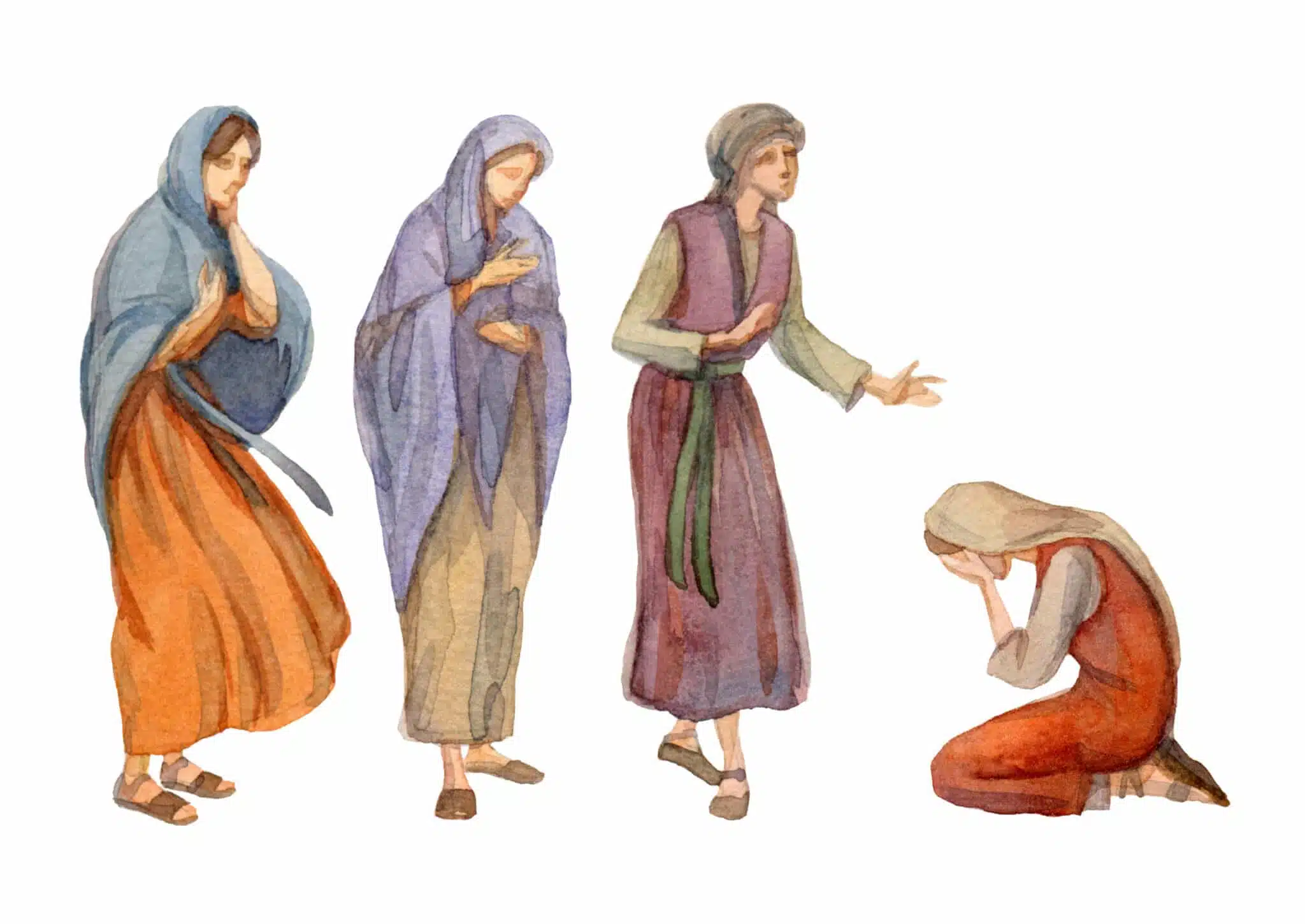 Watercolor drawing of Biblical women