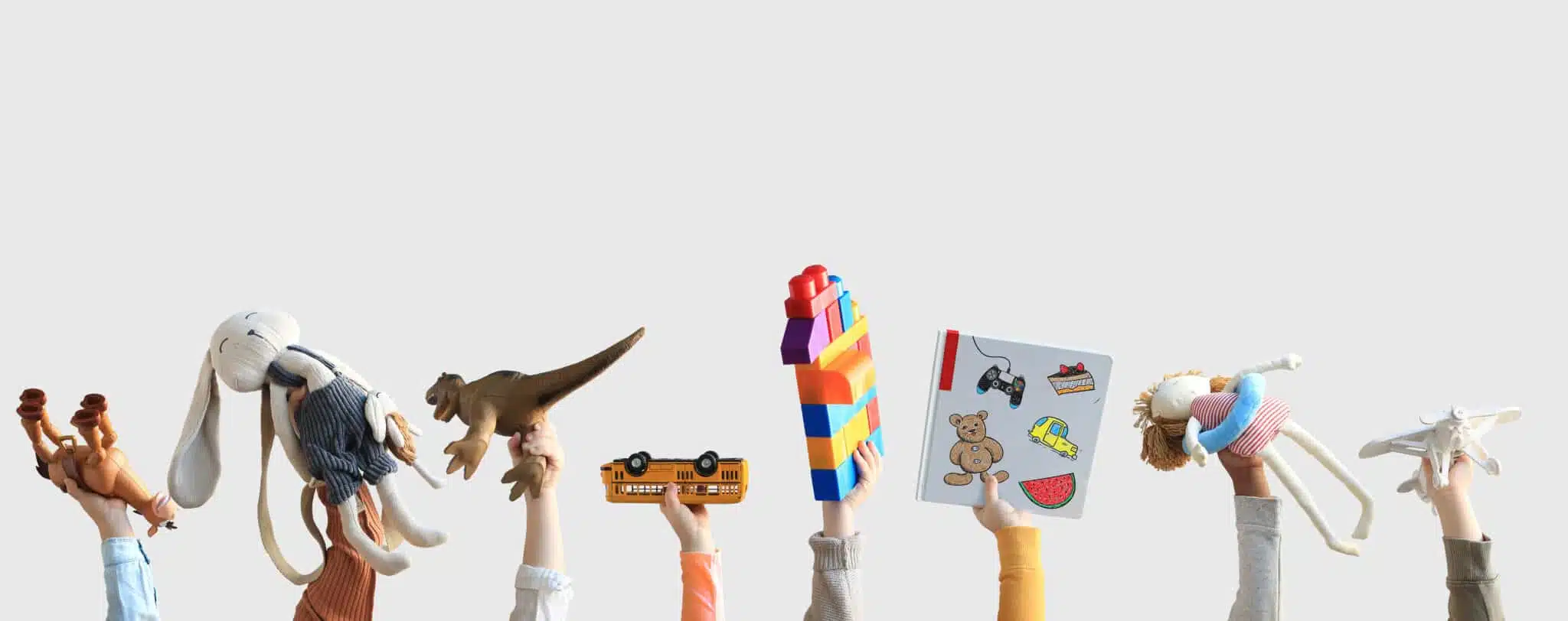 Children holding toys, concept of the childhood
