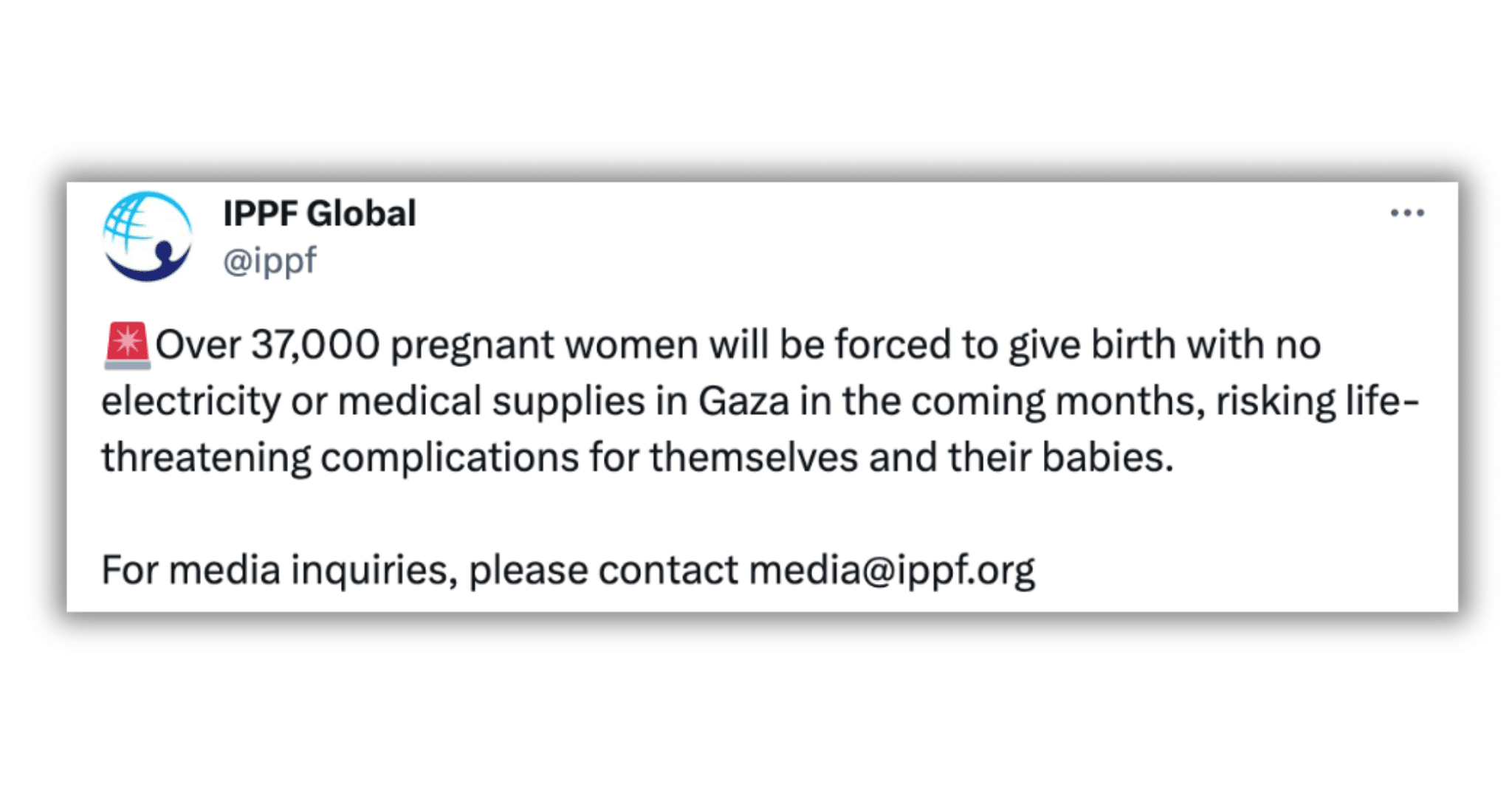 Tweet from IPPF promoting abortion in Gaza