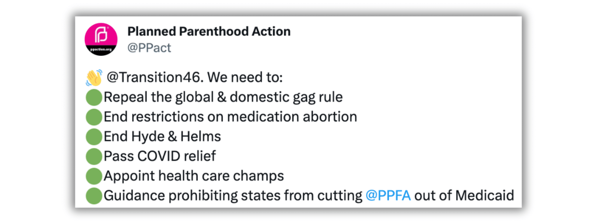 tweet from Planned Parenthood Action promoting abortion during COVID