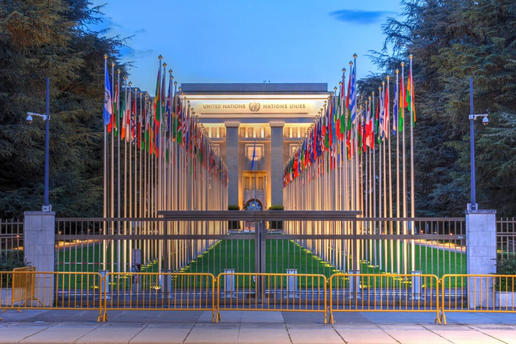 UN in Switzerland entrance at night