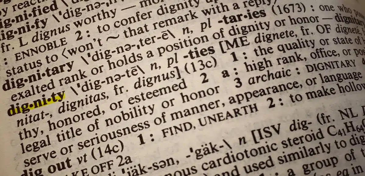 word dignity highlighted in dictionary