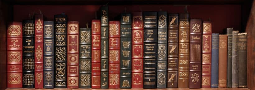 bookshelf with classic books
