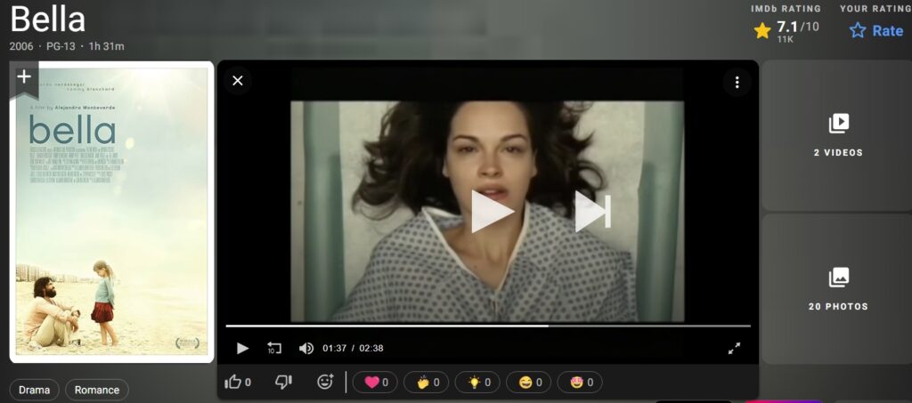 Screenshot from IMDB page for Bella