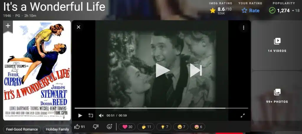 Screenshot from IMDB page for It's a Wonderful Life, one of the most heartwarming pro-life movies ever made