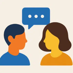 Illustration of man and woman talking