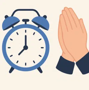 Illustration of alarm clock and praying hands