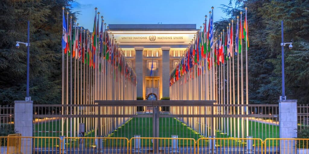 UN in Switzerland entrance at night